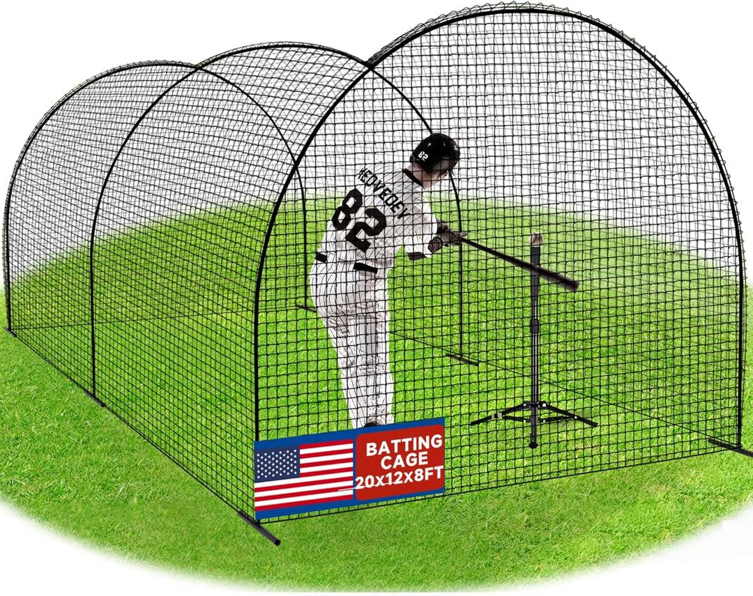  Baseball Batting Cages with Frame and Net for Backyard, Baseball Training Equipment Netting with PE Net, Softball Baseball Nets for Batting| Hitting and Pitching Practice, Size: 20FT