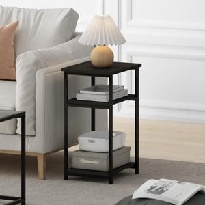 Furinno JUST 3-Tier Metal Frame Telephone Table, Espresso Easy Assembly, Open Shelf, Modern Compact Side Table, Night Stand, Bedside Table, for Living Room, Bedroom 11.73"D x 13.39"W x 22.8"H