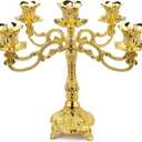 5-Candle Metal Candelabra 10.3 Inch Tall Candlestick Candle Holders for Home Decor Wedding Christmas Church Halloween Party, Gold Tulip