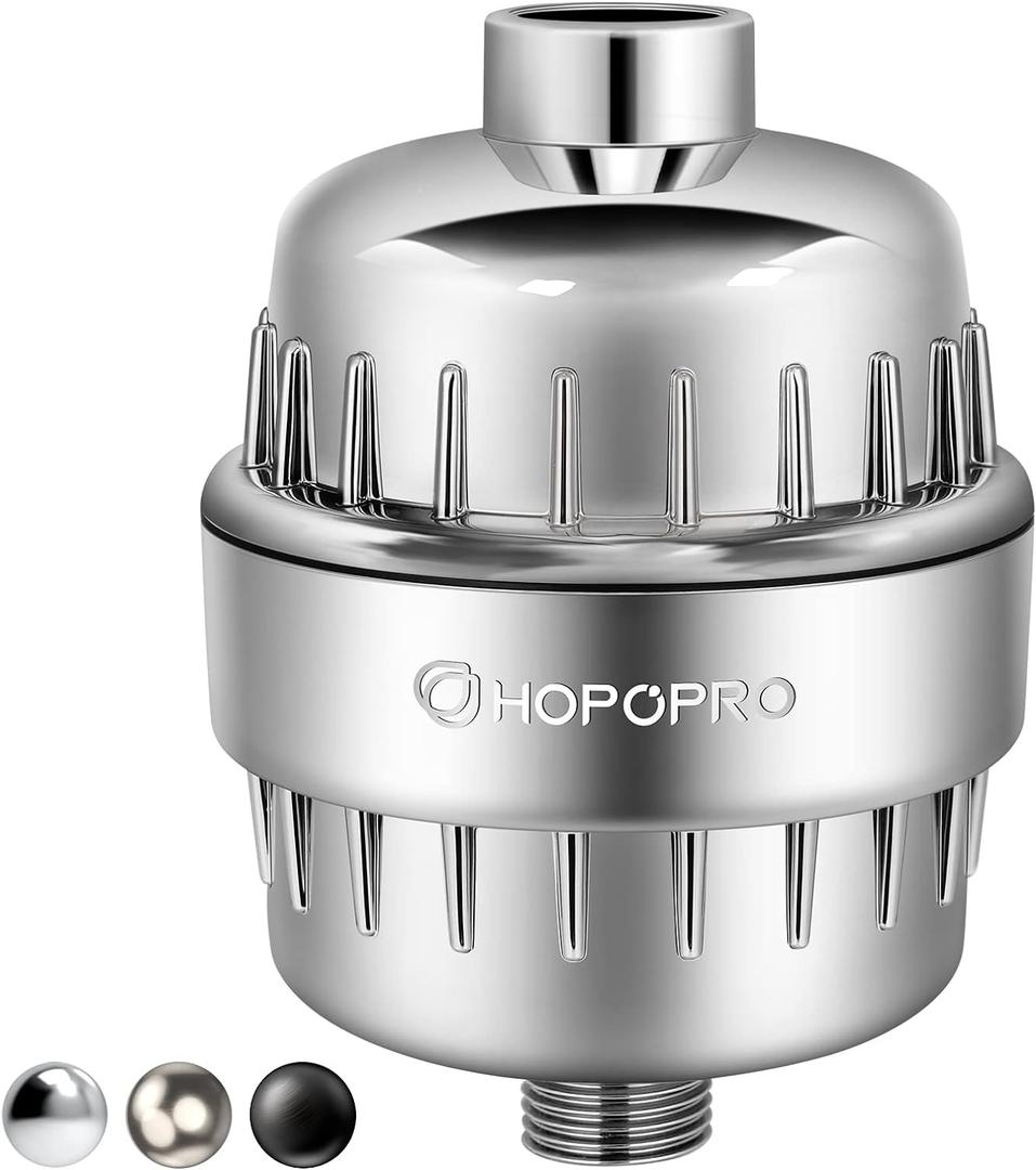 HOPOPRO 18-Stage Shower Head Filter, NBC News Recommended Brand, High Output Universal Shower Water Filter Hard Water Filter Water Softener Showerhead Filter Remove Chlorine for Better Skin & Hair (Chrome)