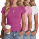 Oakgarden 3 Pack Girls Tops Short Cap Sleeve Boat Neck Kids Slim Fit Shirts Ribbed Teen Basic Casual Solid Trendy Tees Summer