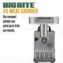 LEM Products BigBite #5 Meat Grinder, 0.35 HP Stainless Steel Electric Meat Grinder for Home Use, Compact Food Processor for Grinding, Sausage Stuffing, Cooking