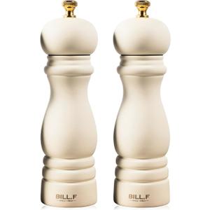 BILL.F Salt and Pepper Grinder Wooden Pepper Mill Grinder White Salt Pepper Shakers Set of 2 with Adjustable Ceramic Rotor- 7 Inch