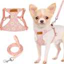 Lukovee Puppy Harness and Leash Set, No Pull Lightweight Soft Suede Adjustable Pet Harness Vest with Snap Buckle for Puppy Small and Medium Size Dog (Pink-S) (Small ( 9-17.5lb ))