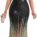 Cololura Women Sexy Elegant Sequin Short Sleeve Party Bodycon Maxi Dress Cocktail Evening Gown Formal Dresses Black-Gold, 2XL