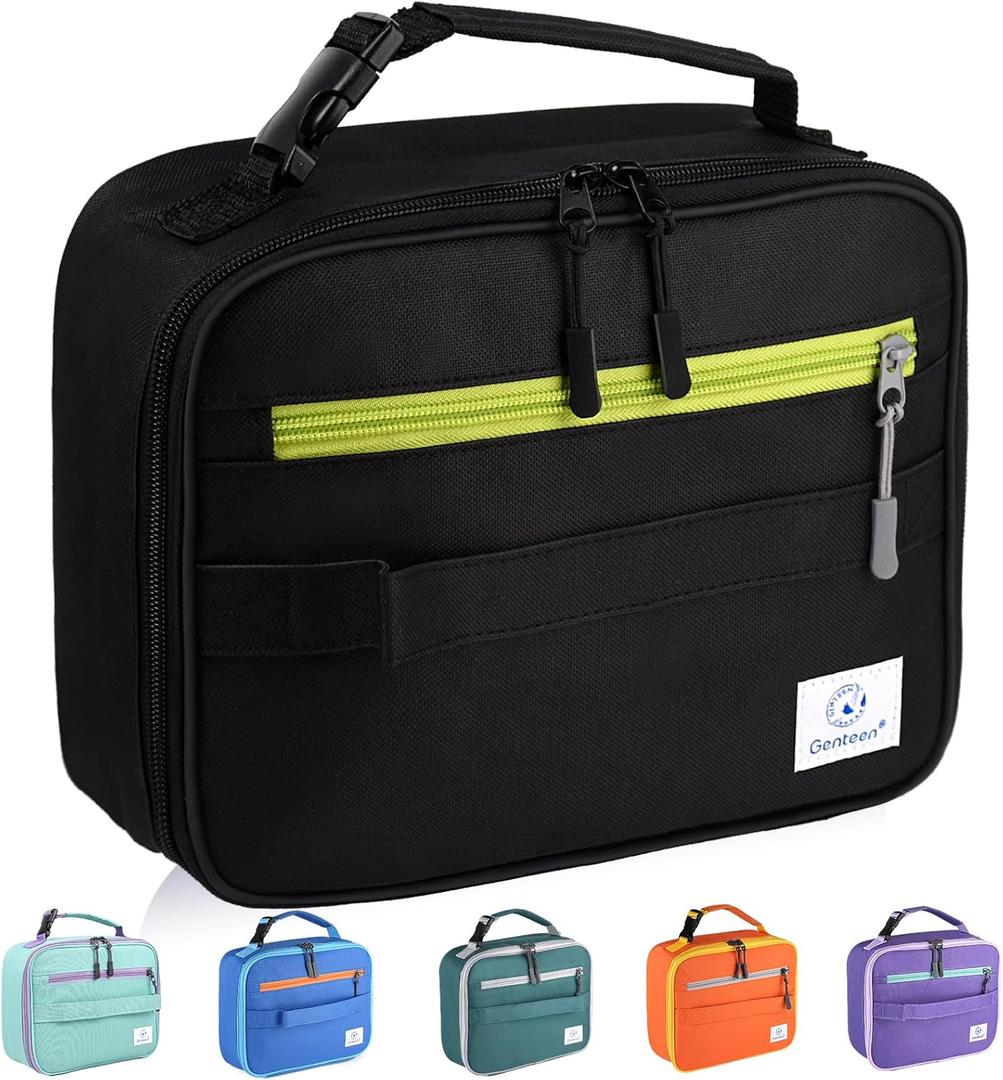 Genteen Lunch Box Kids, Insulated Lunch Bag Kids Boys Girls Back to School, Soft Lunch Box for Men Reusable Lunchbox for Office,Outdoor,School (Black)
