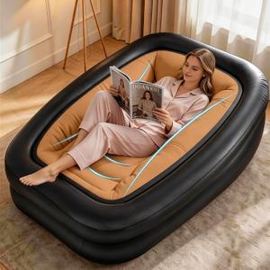 FluSing Blow Up Couch for Camping, Inflatable Chairs for Adults, Heavy Duty Flocked Inflatable Camping Couch Indoor, Portable Air Sofa Inflatable Couch, Comfortable Air Sofa Bed Mattress for Outdoor, Single
