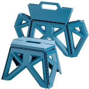 9.2" Blue Collapsible Step Stool - Non-Slip, Hold Up to 300 lbs, Portable Plastic Footstool with Handle | Easy Fold/Open Design for Kitchen, Bathroom, Camping & Home Use