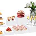 8pcs Buffet Risers, Food Display Stands for Buffet Table, Acrylic Display Risers Shelf for Dessert Jewelry Show, White Acrylic Cube Display Nesting Riser with Hollow Bottoms