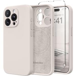 Magnetic for iPhone 14 Pro Case, Compatible with MagSafe, [Full Camera Protection][Screen Protector] Silicone Shockproof Protective Phone Case for iPhone 14 Pro 6.1", Stone
