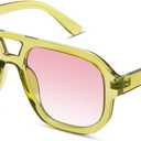 livho Trendy Polarized Square Aviator Sunglasses Women Men Square Eyewear Frame, Retro Sun Glasses for Women Men 2025 Shades (Dark Green/Gradient Pink)