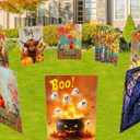 2 x Fall Cat House Flag 28x40 Inch Double Sided Burlap, Autumn Tree Yard Flag for Seasonal Outdoor Outside Farmhouse Decoration