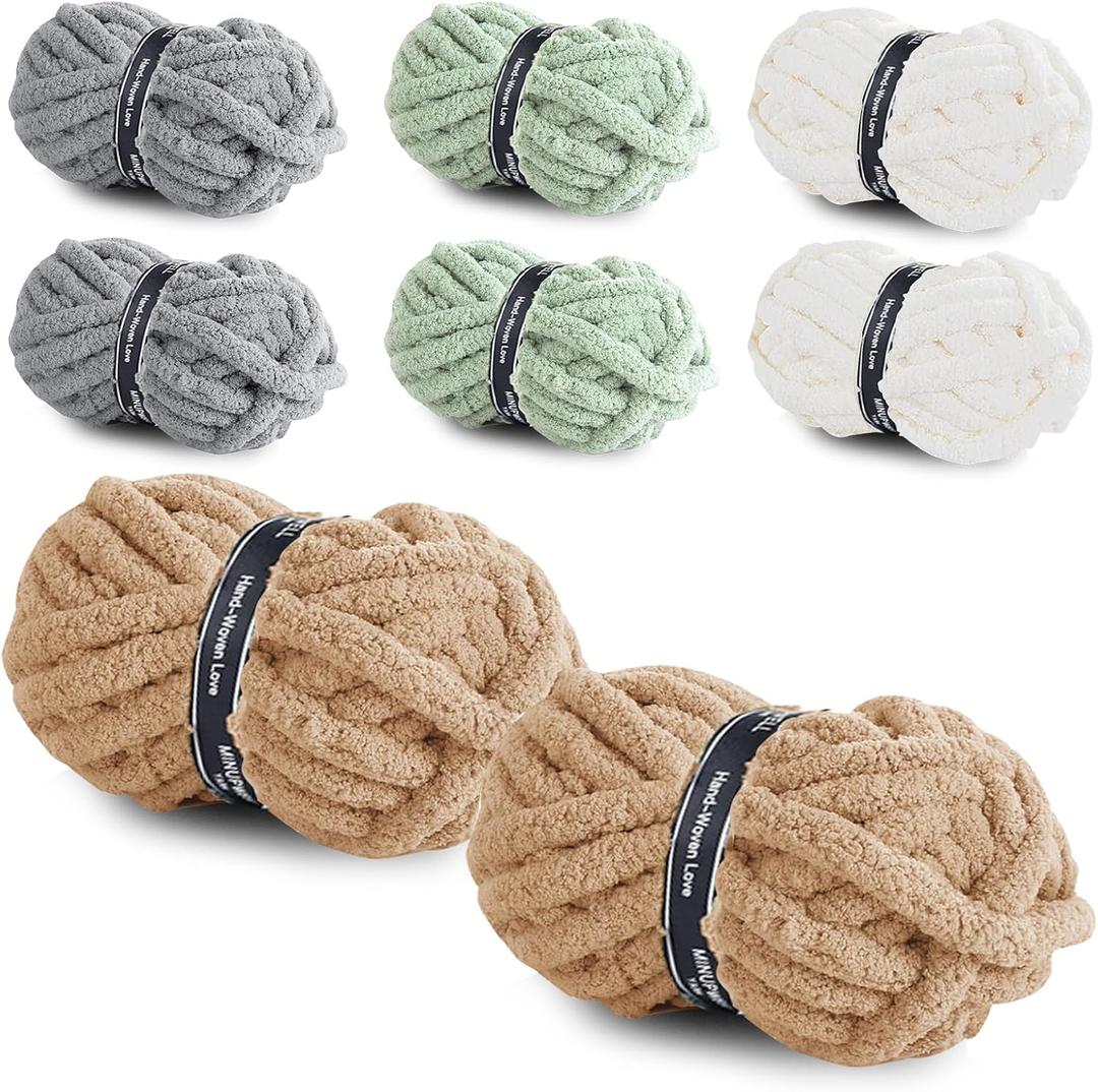 8 Packs Jumbo Chunky Chenille Yarn - 2040g(72oz) 245 Yards (224m) Bulky Yarn - Chunky Yarn for Hand Knitting Blanket,Cushions, Pet Bed - Soft and Durable(Mix-Clolor)