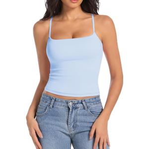 Camisole Tops for Women Sleeveless Adjustable Spaghetti Strap Tank Tops Y2K Basic Shirts (X-Large, Light Blue)