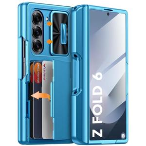Vizvera for Samsung Galaxy Z Fold 6 Case RFID Wallet with Cards Holder [S Pen Holder] [Camera Cover] Shockproof Silicone Protective Phone Case for Z Fold 6 2024-Lake Blue