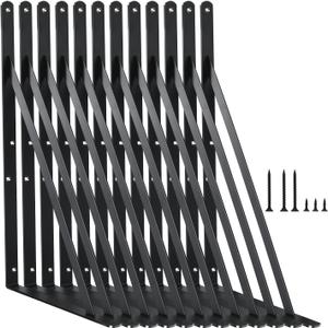 12 Pack L16 x H 10" Black Heavy Duty Shelf Brackets with Screws Metal Shelf Brackets Shelf Support Angle Brackets for Shelves L Brackets Heavy Duty Floating Shelf