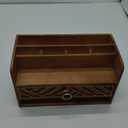 Brown Wood Desk Organizer and Accessories with Drawer, Bill Mail Organizer and File Mail Holder for Office Supplies, Desk Accessories & Workspace Organizers