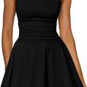 Kaximil Women's Ruffle Hem Boat Neck Mini Dress Sleeveless Ruched Corset Short Party Dresses, Small