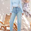 BessCops Straight Leg Jeans for Women High Waisted Wide Leg Stretchy Loose Denim Pants (Blue, M)