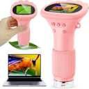 Kids Magnifying Glass, 2.0 Inch Digital Screen Mini Pocket Microscope for Bug - 200x Zoom Handheld Microscope with Adjustable Lights, Edu Birthday Gifts for Age 3-12 Girls (Pink)