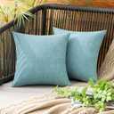 MIULEE Pack of 2 Decorative Outdoor Solid Waterproof Throw Pillow Covers Faux Linen Garden Farmhouse Coastal Cushion Cases for Summer Patio Tent Balcony Couch Sofa 12x12 Inch Turquoise
