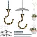 Large Swag Hooks for Ceiling - Heavy Duty Hooks for Hanging Plants and Chandeliers, Ideal for Cavity Wall Fixing and Ceiling Installation (2, Antique Brass)