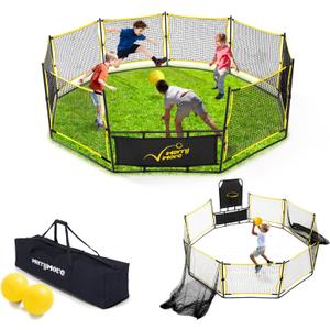 3-in-1 Portable Gaga Ball Pit with Hoop & Goals, 10ft Outdoor Game for Camp, School & Family Fun(10FT-Yellow&Black), 10 Feet Diameter