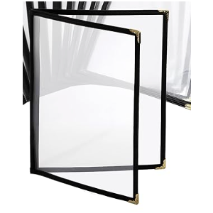 Clear Restaurant Menu Covers, Letter Size Holders with Double Panels, Metal Corners (8.5 x 11 in) (4)