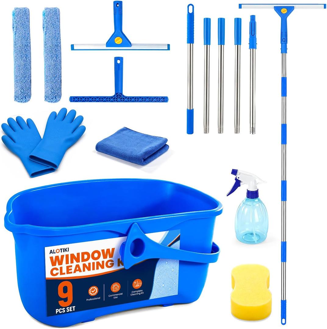 ALOTIKI 9Pcs Window Cleaning Kit with 3 Gal Cleaning Bucket & 81" Squeegee