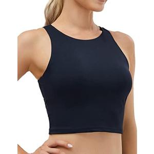 Women's High Neck Crop Top Sleeveless Racer Back Basic Workout Tank Tops Shirt L