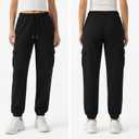 Common Stitch 3 Pack Fleece Cargo Joggers for Women 4 Pockets, Cuffed Ankle, Elastic Drawstring Waist (Brown, L)