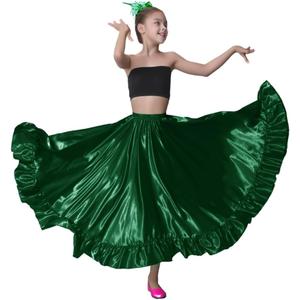 Long Mexican Folklorico Dance Practice Performance Skirt for Girls (Height 4'6" to 5'1"), Ankle-Length Ruffle Style (US, Alpha, One Size, Regular, Christmas Green)