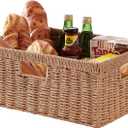 OIAHOMY Wicker Basket, Paper Shelf Basket with Built-in Handles, Rectangular Wicker Storage Bin for Pantry, Shelves, 1 Pack-Yellow