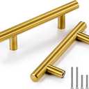 CZC HOME 10 Pack 5 Inch Cabinet Pulls Stainless Steel Drawer Handles, 3" Hole Center Drawer Pulls for Kitchen Dresser Cupboard with 2 Sizes Screws Brushed Brass