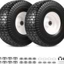 2 Pack 15x6.00-6 Flat Free Lawn Mower Tire and Wheel, 15x6-6nhs Riding Mowers Lawn Tire and Wheel with 3/4" & 5/8" Bearing, 3" Centered Hub