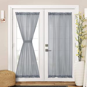 MIULEE Set of 2 French Door Sheer Curtains for Front Back Glass Door Light Flitering with 2 Tiebacks 54 Wide and 72 Inches Length Linen Textured Light Grey, 2 Panels