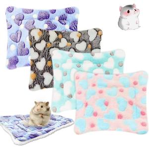 4 Pieces Guinea Pig Bunny Comfortable Bed Mats Pads, Rabbit Warm Soft Bed, Hamster Bedding Pad Mats for Small Animals Chinchilla Hedgehog Baby Cats (7.9"x5.9", 1.Hearts Pattern)