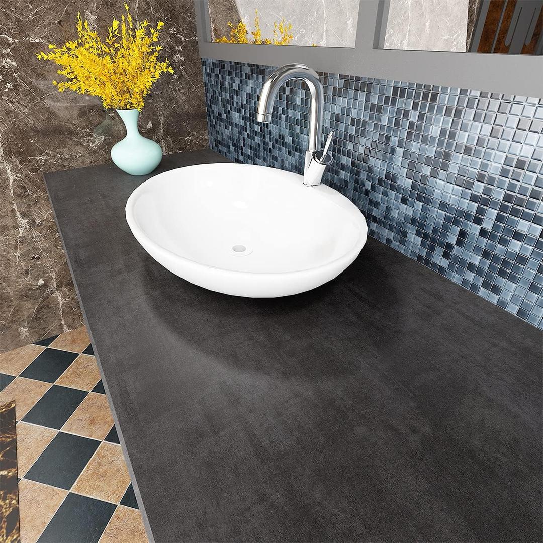 FunStick 24" x 200" Thick Charcoal Grey Concrete Contact Paper Matte Textured Concrete Wallpaper Peel and Stick Countertops Contact Paper Waterproof Adhesive Vinyl Industrial Cement Wall Paper Kitchen