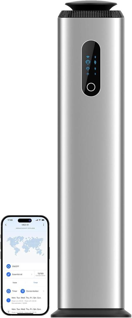 1000ML- Commercial Diffuser Machine With WIFI App Control for Whole House - Cover 10000 Sq Ft - Tower Hotel Scent Diffuser - Scent Air Machine & Waterless Essential Oil Diffuser for Large Room -Silver