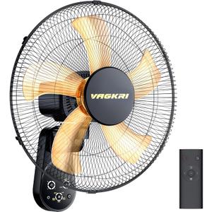 VAGKRI 16 Inch Wall Mount Fan, Quiet Oscillating Fan with Remote, 5 Speeds, 8-Hour Timer, 90° Oscillation, Ideal for Home, Office, Bedroom, Garage, Black, Medium