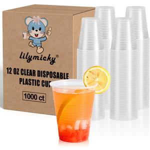 Lilymicky 1000 PACK 12 oz Clear Plastic Cups, Cold Disposable Party Drinking Cups for Parties, Picnic, BBQ & Events, 12 OZ-1000ct