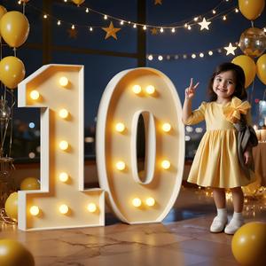 Marquee Numbers 3 Feet Tall Large Light Up Numbers 10th 10 Year Old Birthday Decorations Big Yellow Light Outdoor Anniversary Decorations Balloon Arch Kit Party Backdrop 10