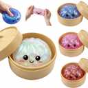 Glitter Dumpling Squishy Toy Dumpling Stress Ball with Steamer Case, Stress Relief Fidget Toy for Adults, Cute Squeeze Desk Toy Portable Toy Gift Idea (White)