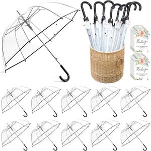 Dansydaisy 12 Pcs Wedding Favors for Guest Umbrella Gifts Bulk 52 Inch Large Dome Rain Windproof Stick Umbrellas with Thank You Tags and Rope Guest Souvenirs for Wedding Party Bridal Favors