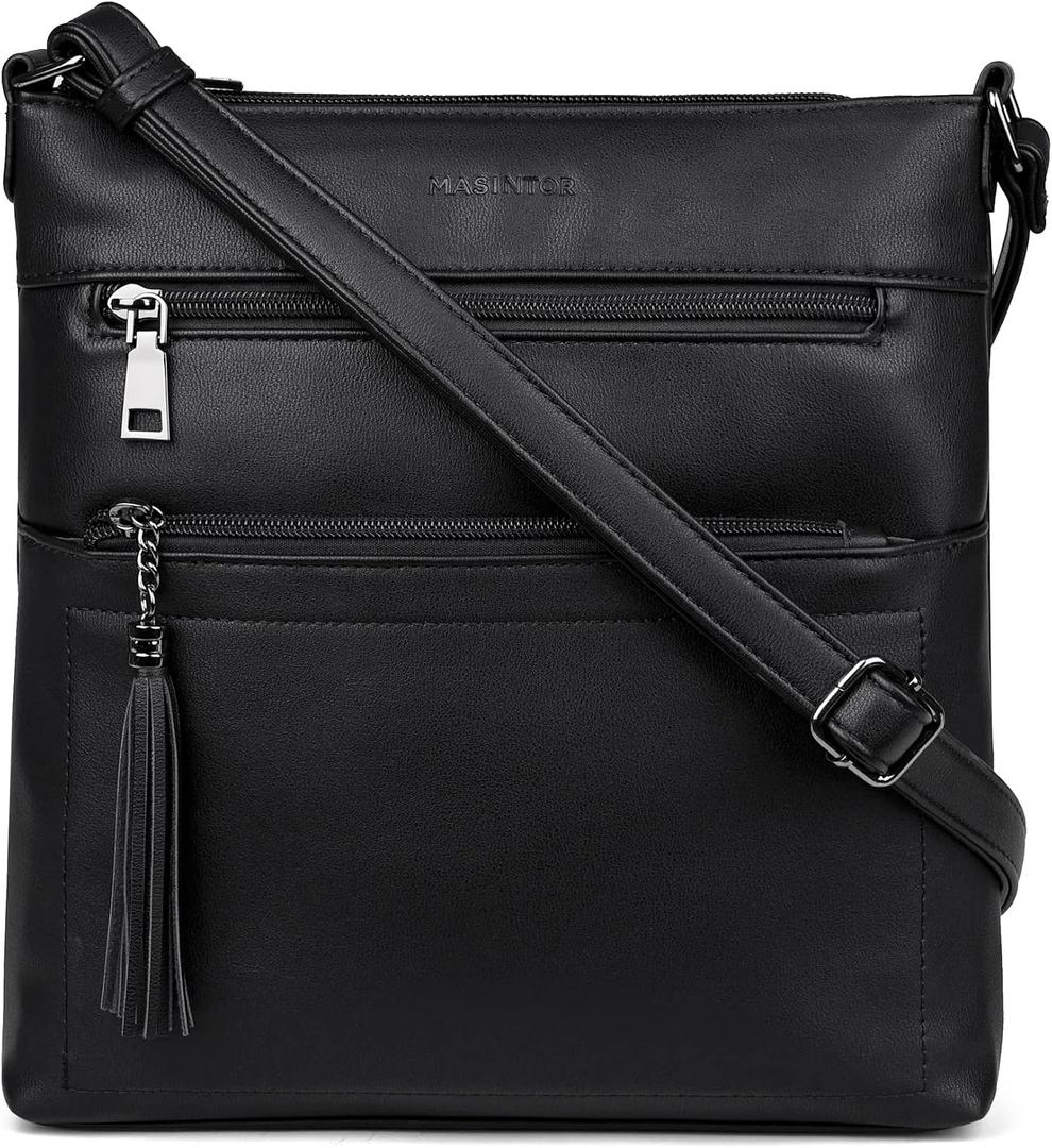 MASINTOR Crossbody Purses for Women, Multi Pocket Casual Crossbody Bag, Adjustable Strap Shoulder Bag with Tassel