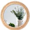 Boho Round Hanging Rattan Circle Nursery Mirror, Decorative Wall Decor for Farmhouse Bathroom Bedroom Living Room, Kids Girls Room, Foyer Home Wall Decor (15 inch)