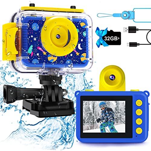 Pool Toy & Kids Underwater Camera 99FT Waterproof Kid Action Camera 1080P Video&20MP Photo with Flip Lens, Includes 32GB Card for Diving Swimming Beach Snorkeling.Birthday Gift for Boys - GKTZ