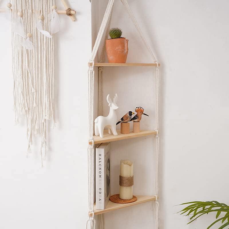 Macrame Wall Hanging Shelf Tassel Woven Macram Shelves,Boho Wall Hanging Shelves for Small Plants Photo Frames,Home Living Room Bedroom Balcony Decor (3T)