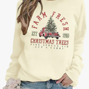 MYHALF Christmas Sweatshirts for Women 2025 Crewneck Christmas Trees Shirts Long Sleeve Xmas Holiday Sweater Tops Lightweight (XL, Apricot)