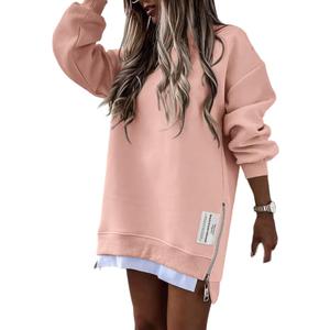 CHICME Womens Long Sleeve Zipper Slit Oversized Sweatshirt Casual Pullover Zipper Hoodies Fall Clothes L